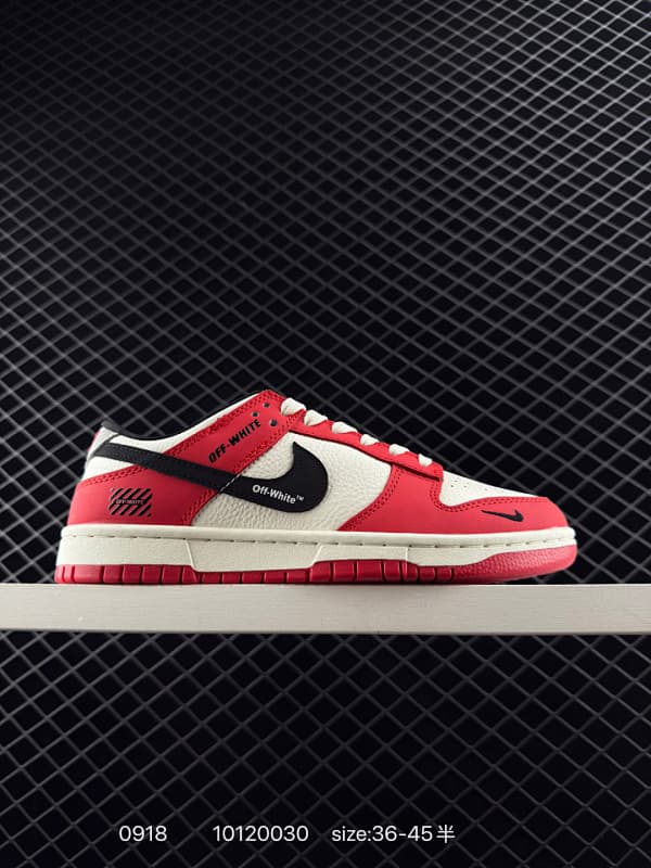 Off-White Dunk Low Lifestyle Sneakers – Red/White