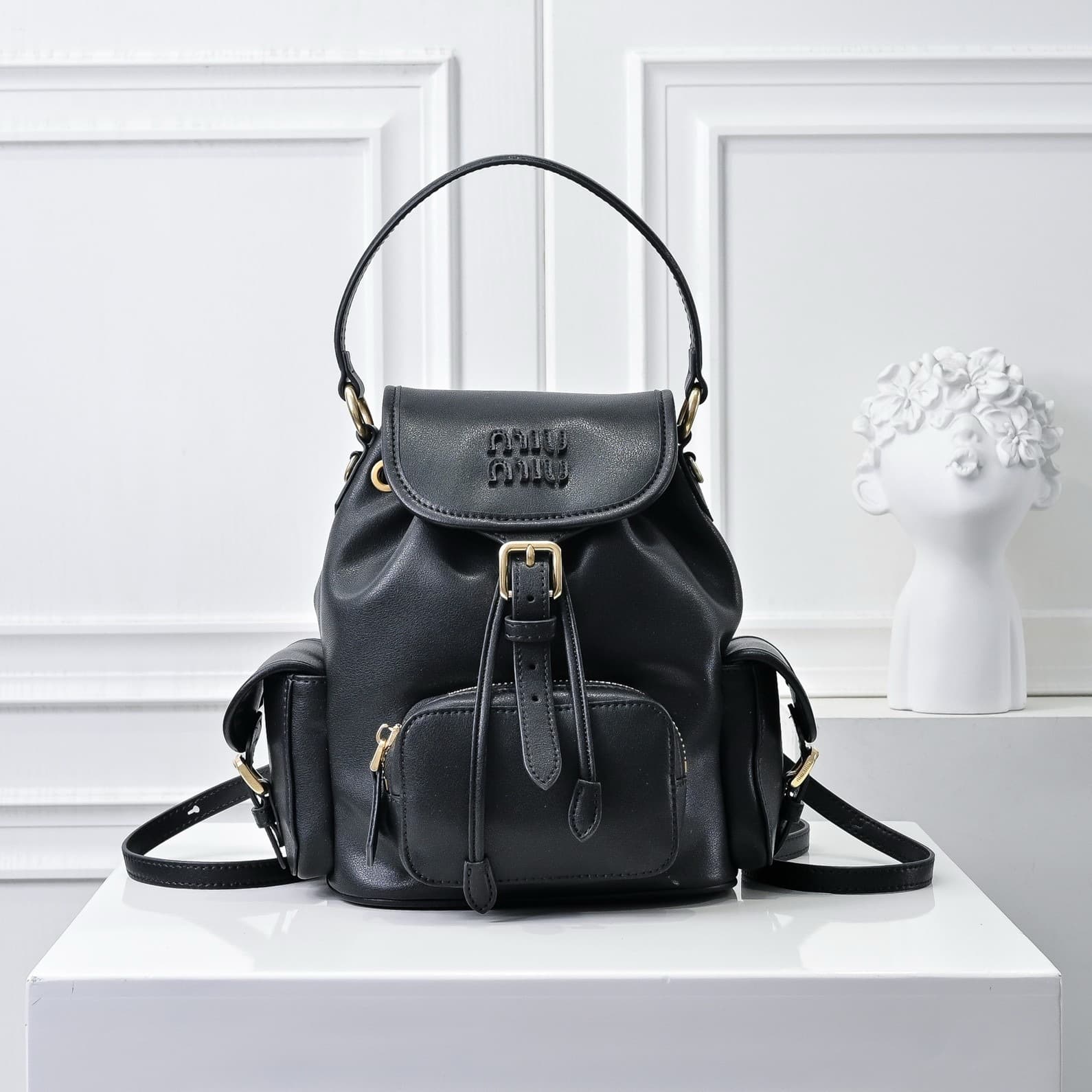 Miu Miu Mini Backpack – Black/Gold