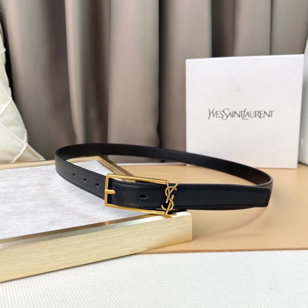 Saint Laurent Leather Belt – Black/Gold