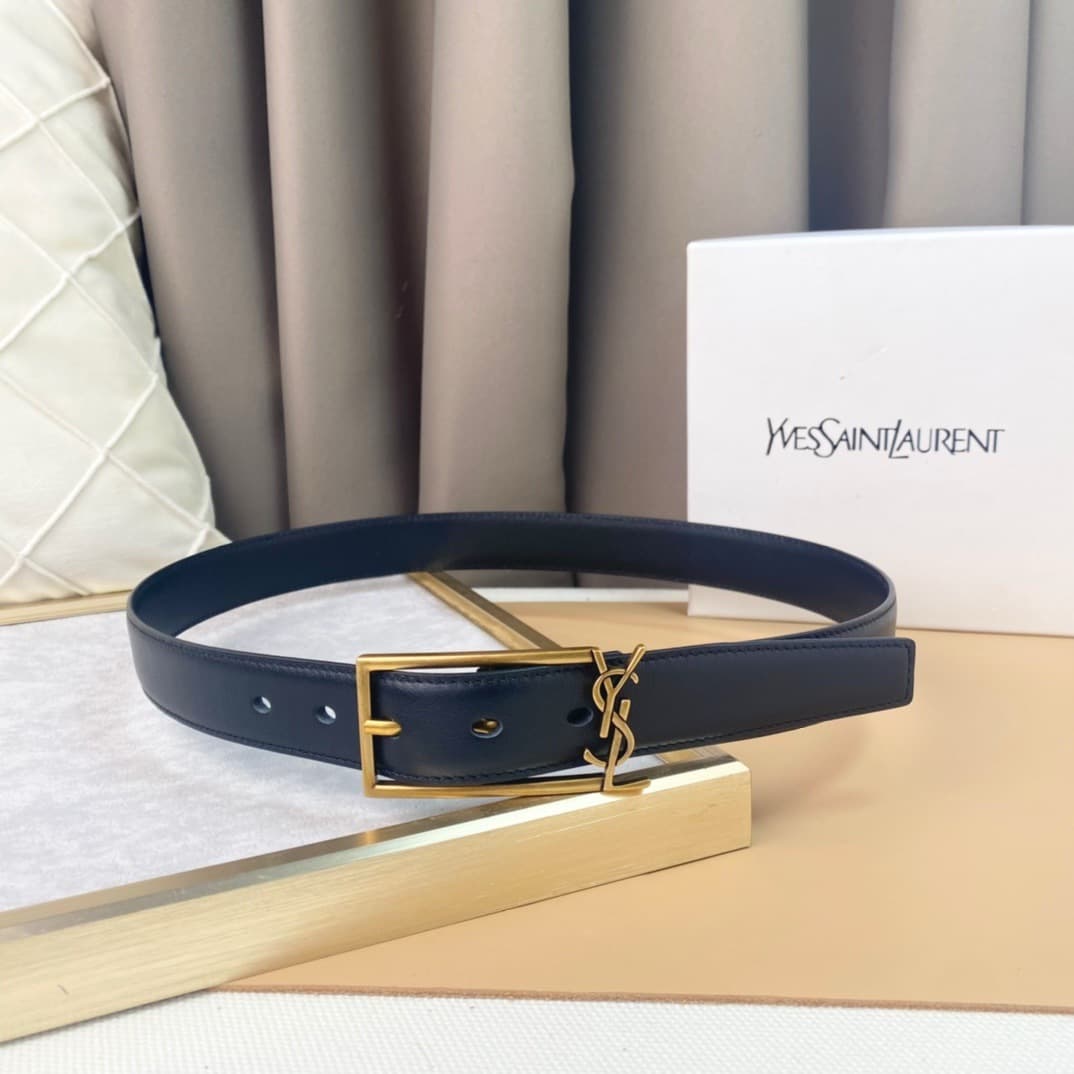 Saint Laurent Leather Belt – Navy/Gold
