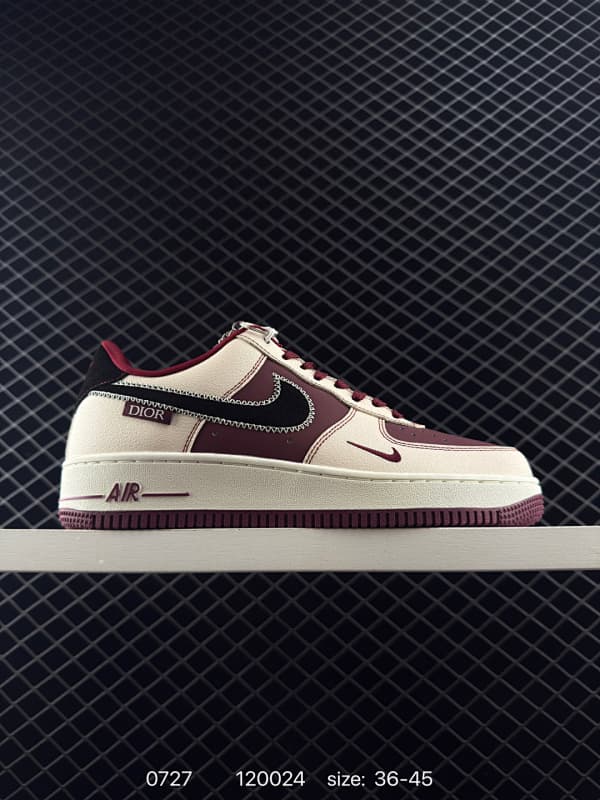Dior Air Force 1 Lifestyle Sneakers – Beige/Burgundy