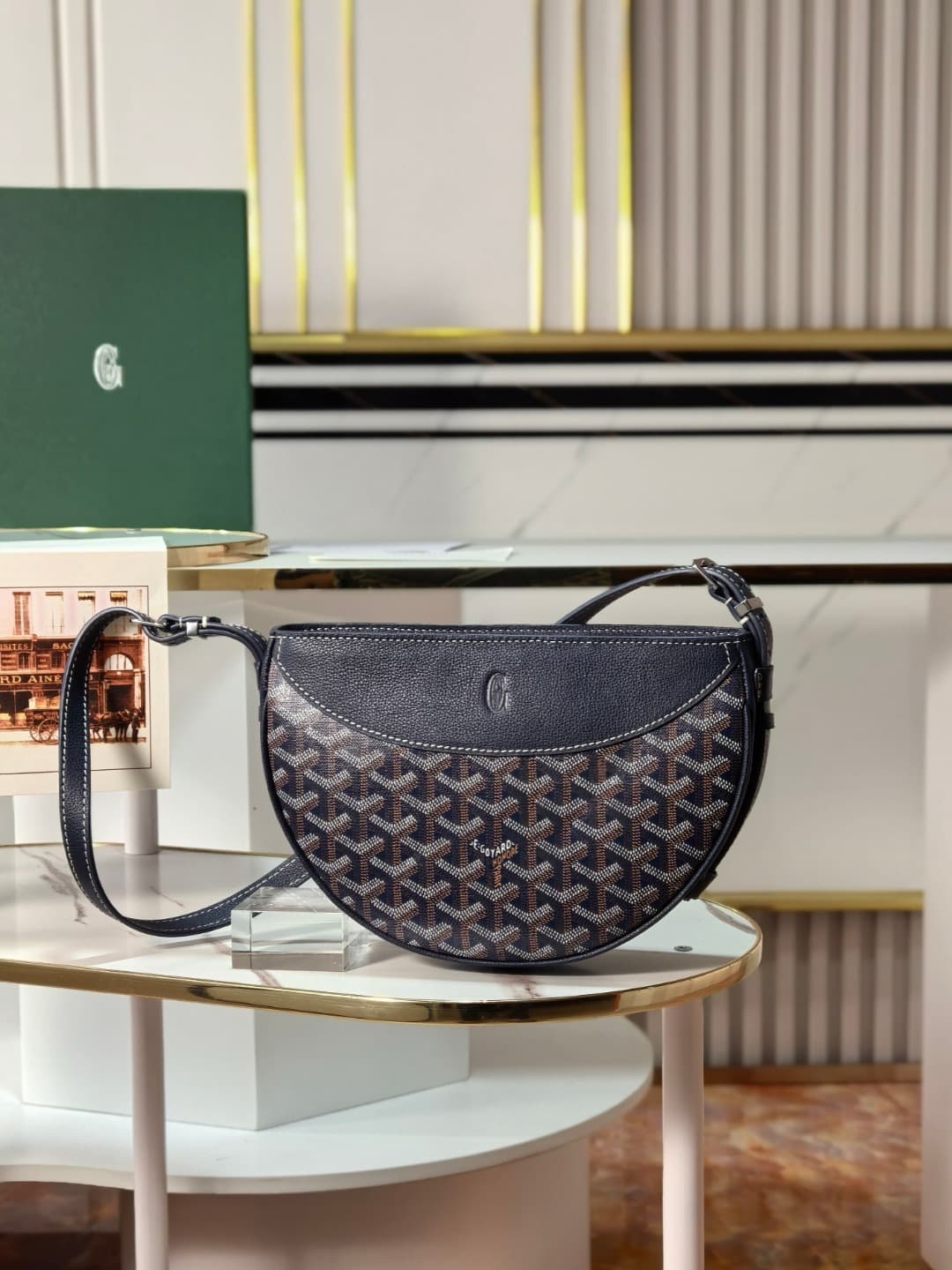 Goyard Saddle Bag – Navy/Brown