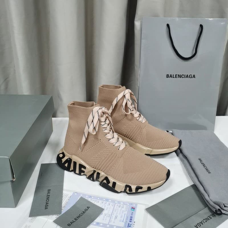 Balenciaga Speed Trainer Chunky Sneakers – Beige/Black