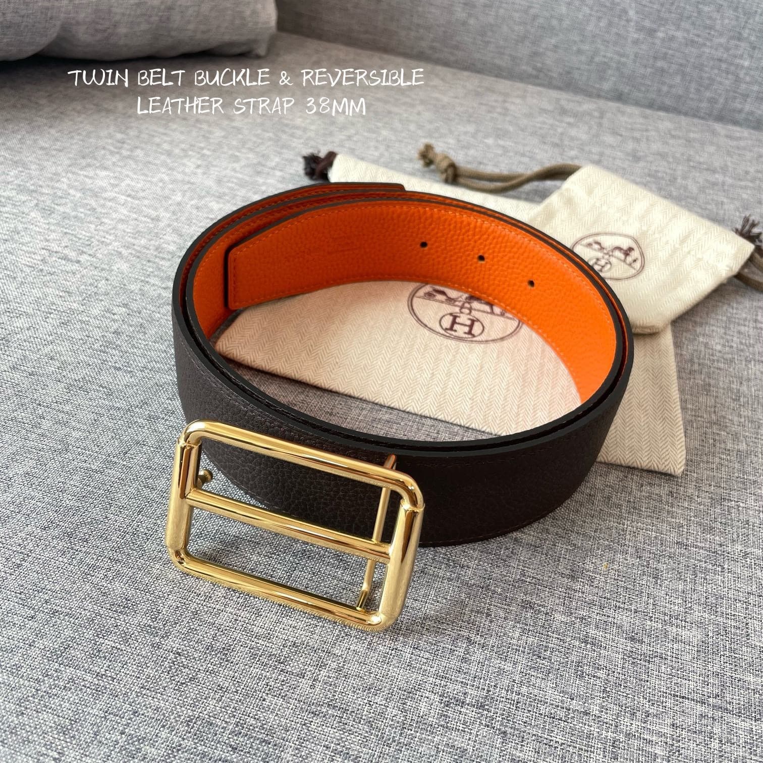 Hermès Leather Belt – Black/Orange