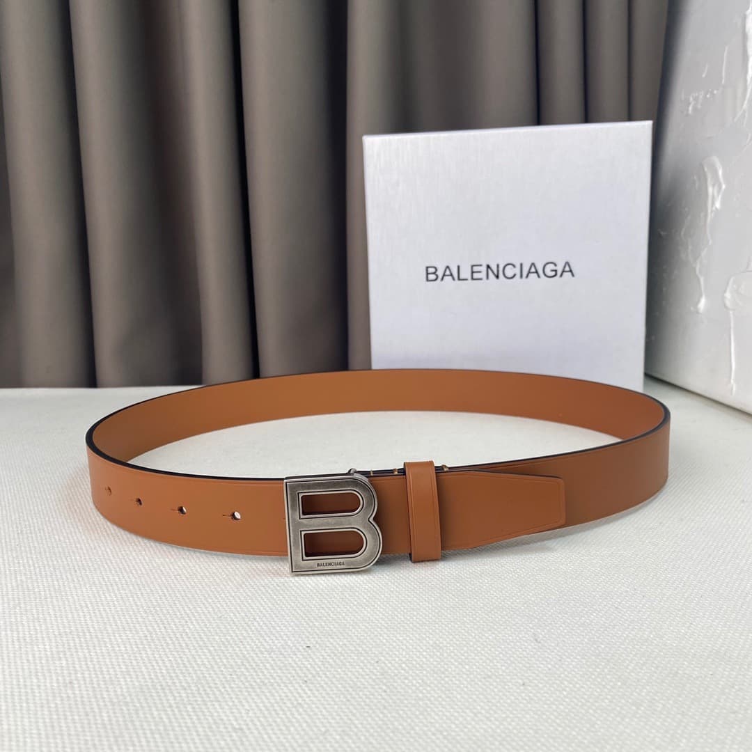Balenciaga Leather Belt – Brown/Silver