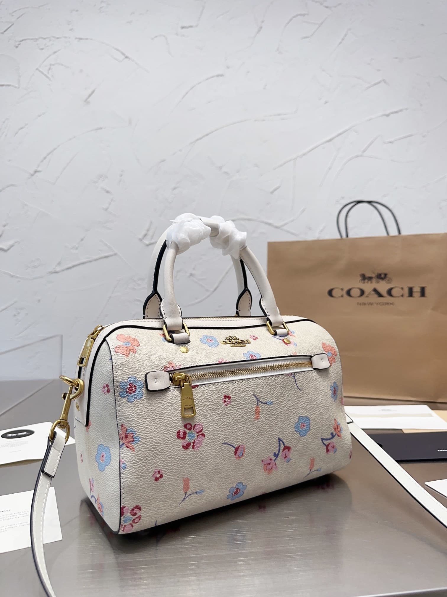 Coach Boston Bag – Beige/Multicolor