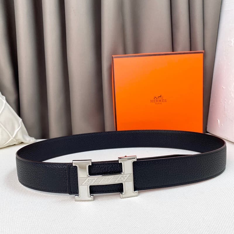 Hermès Leather Belt – Black/Silver