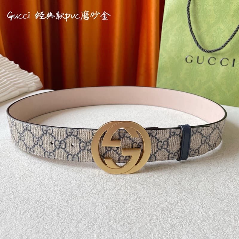 Gucci Leather Belt – Beige/Navy